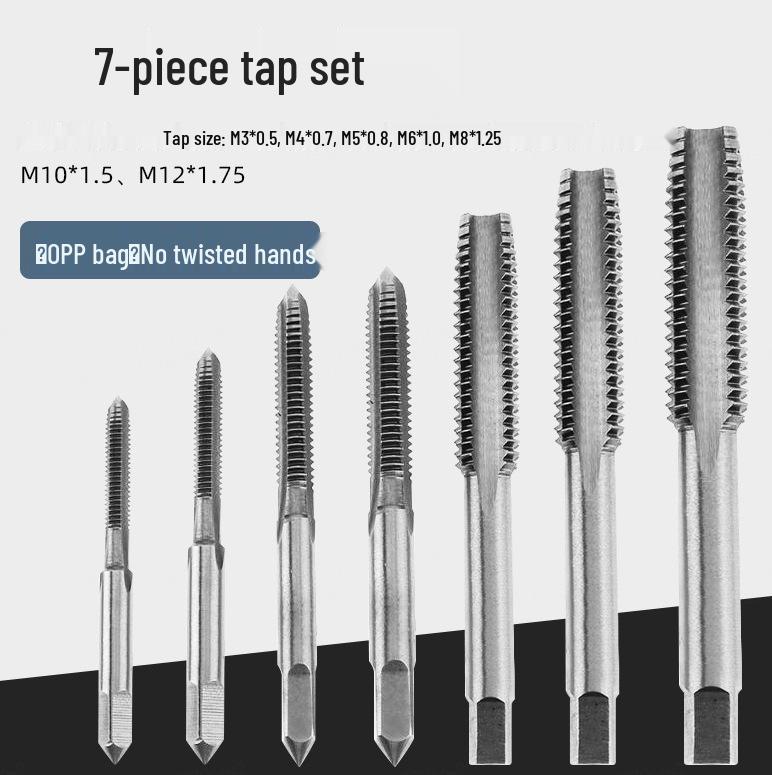 Eight-Piece Hand Threading Tap and Wrench Set, 3-12mm Range
