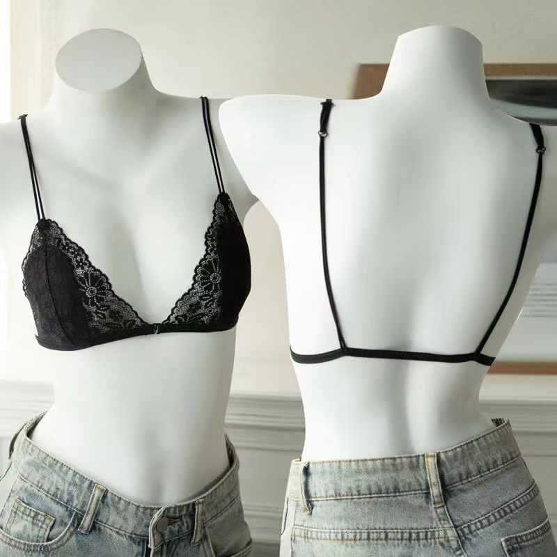 Underwear French front buckle sexy lace triangle cup underwear women s steel-free underwear summer ultra-thin thin shoulder strap beautiful back S чёрный