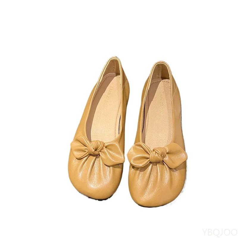 Casual Round Toe Cute Gentle Soft Sole Women's Flat Bottom Versatile Butterfly Bow Commuting Not Tiring Foot Women's Shoes