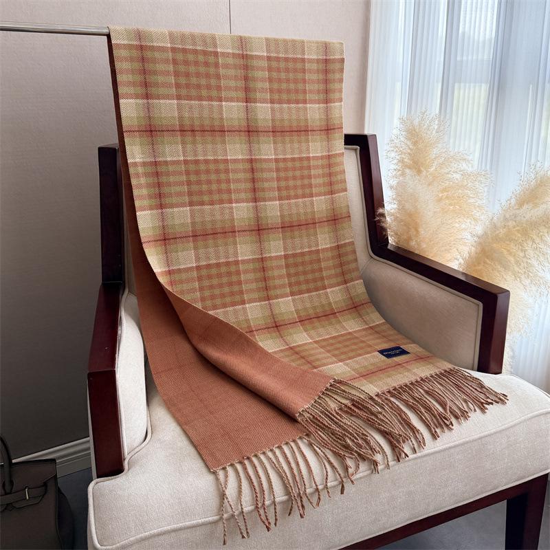 Cross-Border High-End Autumn And Winter Plaid Warm Scarf Women'S Shawl Versatile Commuter Fringed Fine Sand Imitation Cashmere Scarf