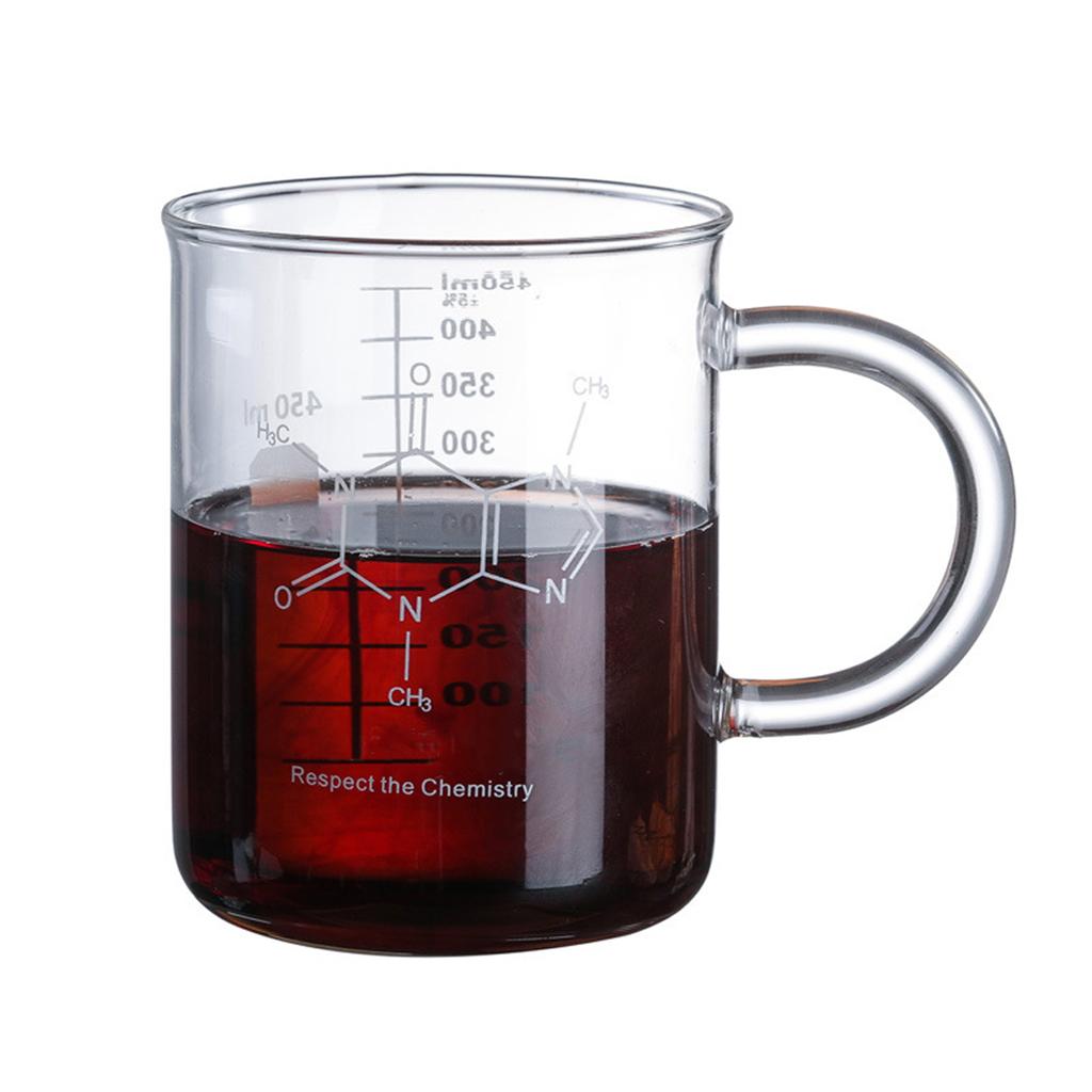 Laboratory Beaker Mug with Standard and Metric Measuring Transparent with Handle Ergonomic Design for Home Kitchen