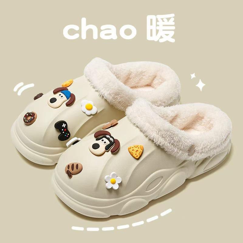 Children's Cotton Slippers Furry Shoes Warm Cartoon Soft Non-Slip Furry Shoes Detachable Washable for Older Kids and Parent-Child Cotton Slippers