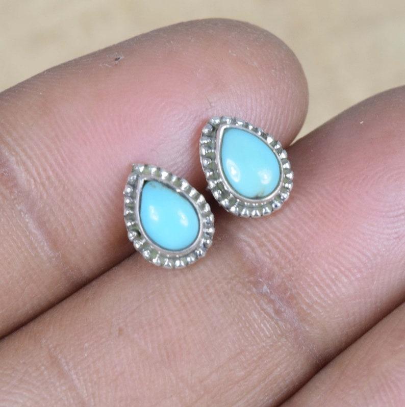 

925 Sterling Silver Slipping Beauty Turquoise Stud Earrings Handmade Jewelry Gift For Her Boho Earrings