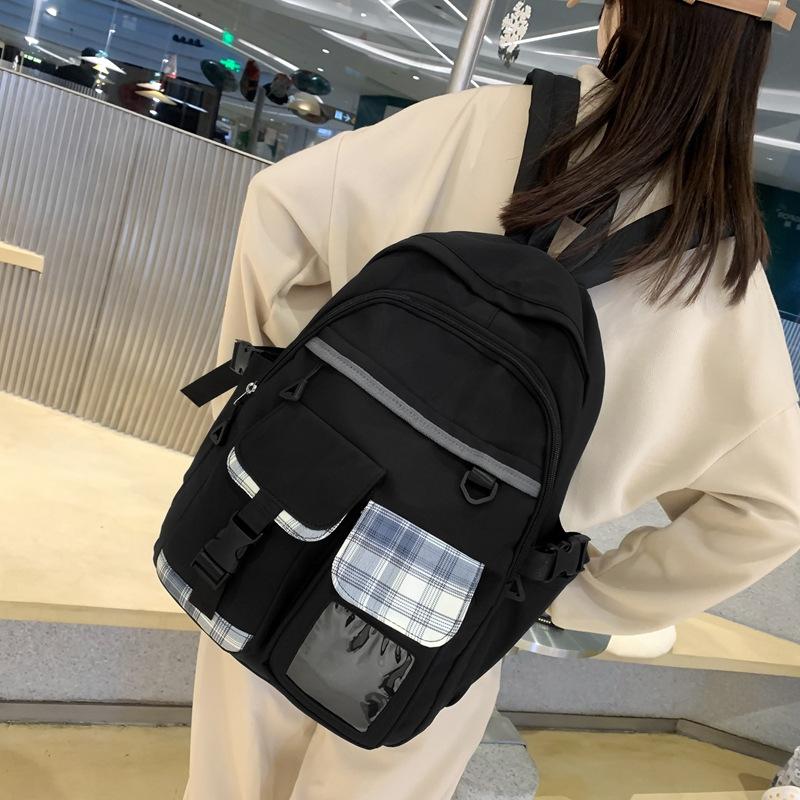 

Mori plaid ins student schoolbag Korean version of casual style large-capacity junior high school student backpack чорний