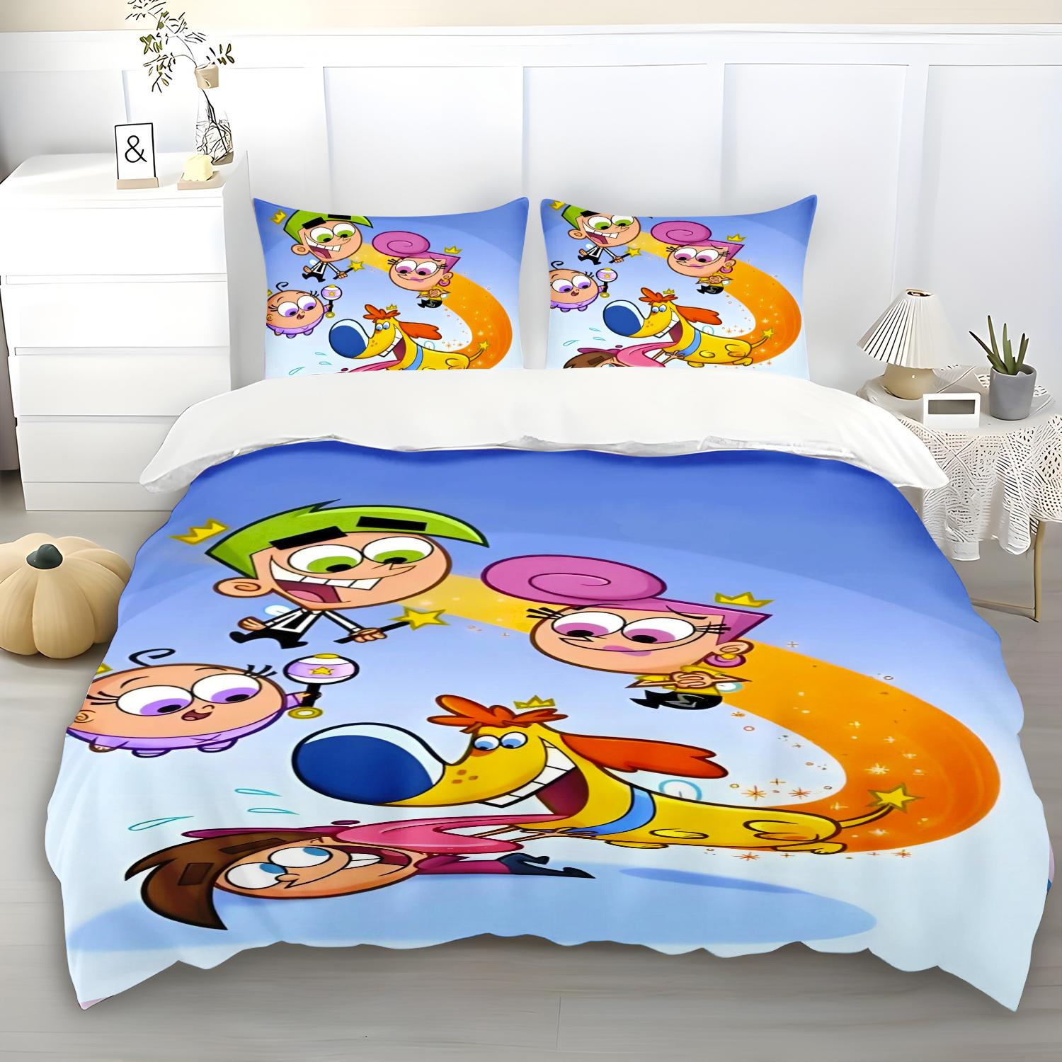 Bettbezug Cosmo und Wanda Niedliche Kissenbezüge Bettwäsche-Set Erwachsene Kinder Schlafzimmer Dekoration Geschenk Einzelbett Doppelbett Große Größe 135x200cm