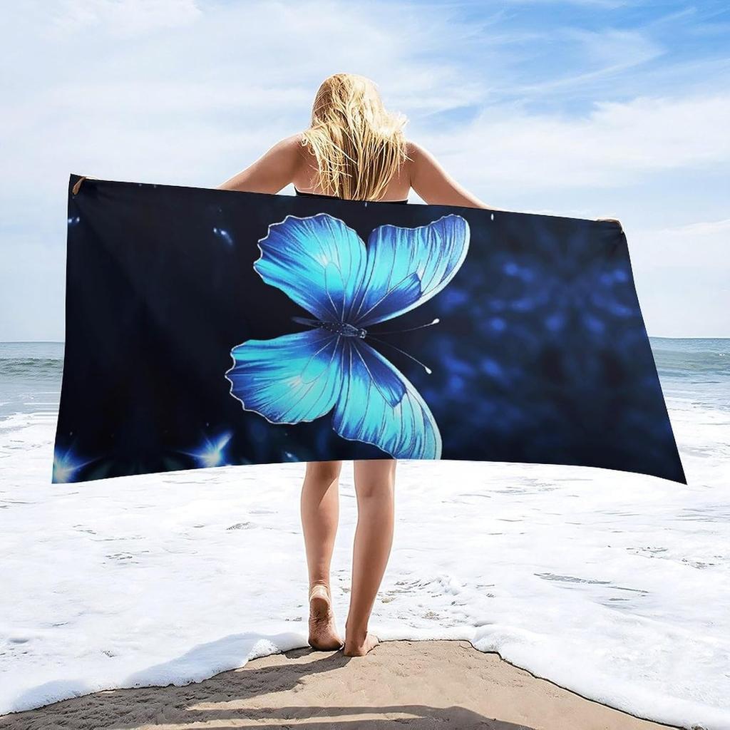 Blue butterfly Beach Towel for Family stuffs friends Gifts Quick-Dry Sand free For Bath Yoga Tourism Beach Camping Swimming GYM