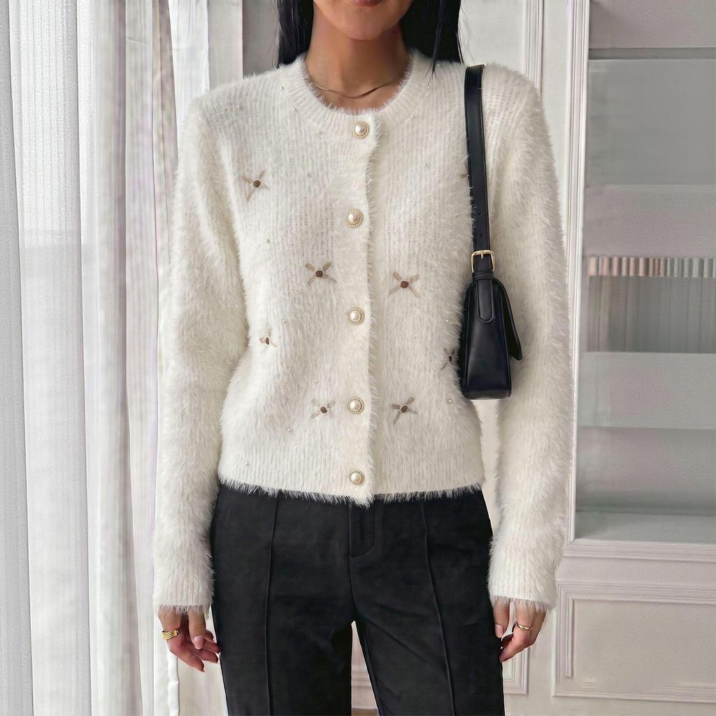 Women's Knit Cardigan Sweater with Beaded Casual Long Sleeve Outerwear
