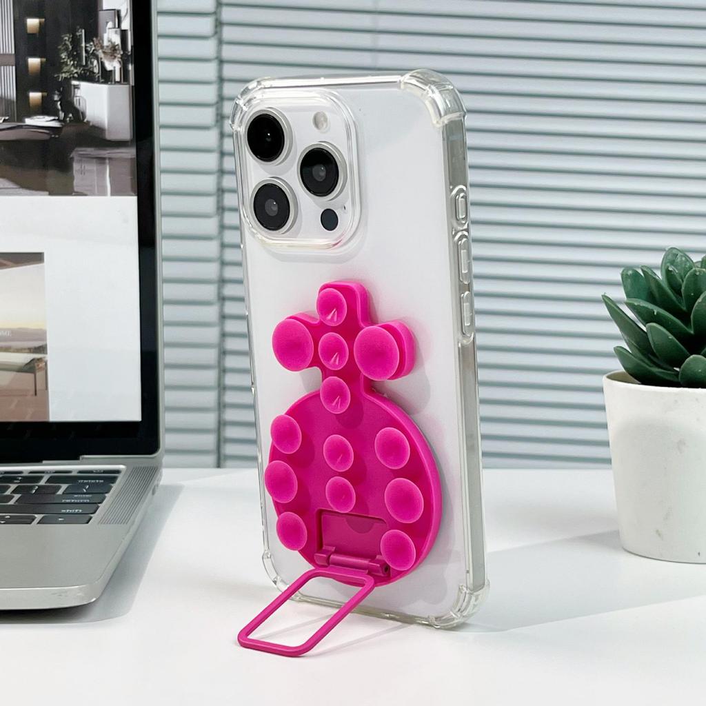 Magnetic Liquid Silicone Phone Case with Adhesive Metal Ring and Retractable Suction Cup Stand