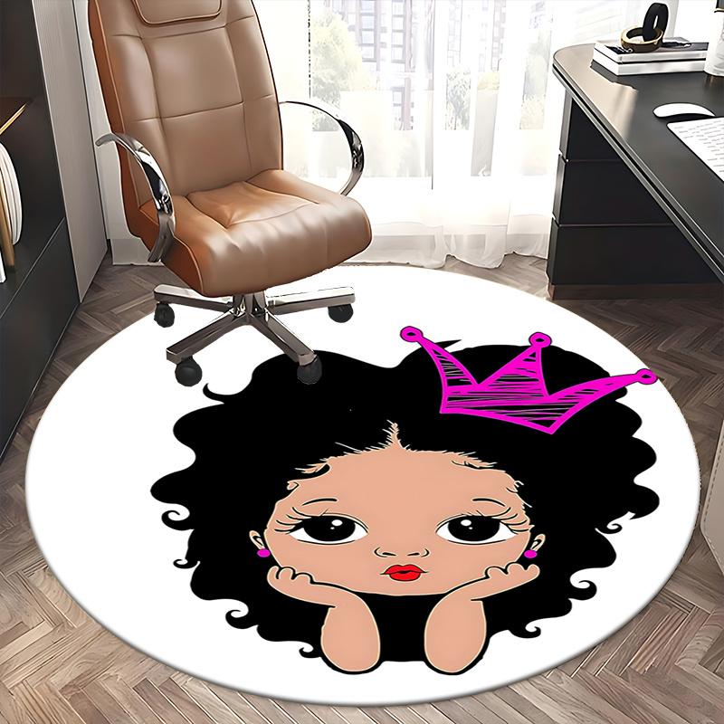 Pink Crown Afro Girl Chair Mat - Round Carpet for Home Decor, Sofa Rug, Office Mat, Gift for All Rooms0512b