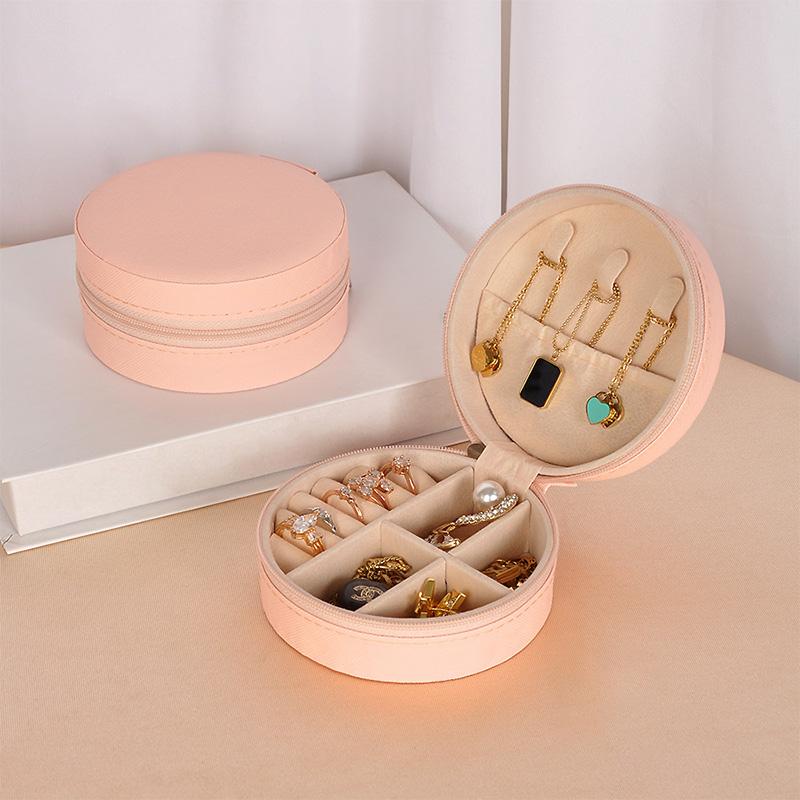 1PC Soft Lining Rings Anti-Scratch for Travel & Gifting Round Portable PU Leather Earrings Jewelry Box Multi-Functional