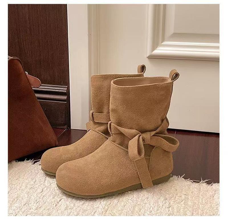 Bow Shu retro strap short boots new autumn suitable brown short boots fashion boots
