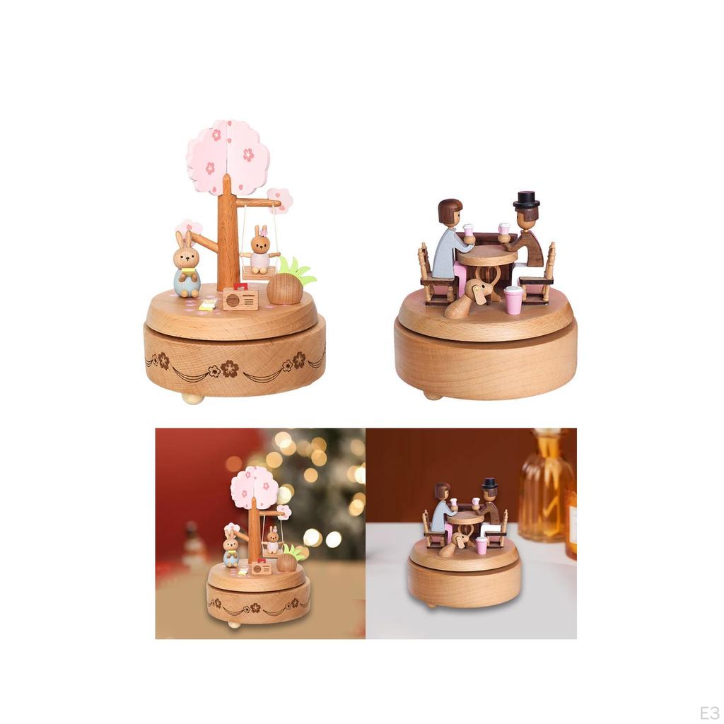 Handcrafted Wooden Music Box - Charming Clockwork Toy for Home Decor