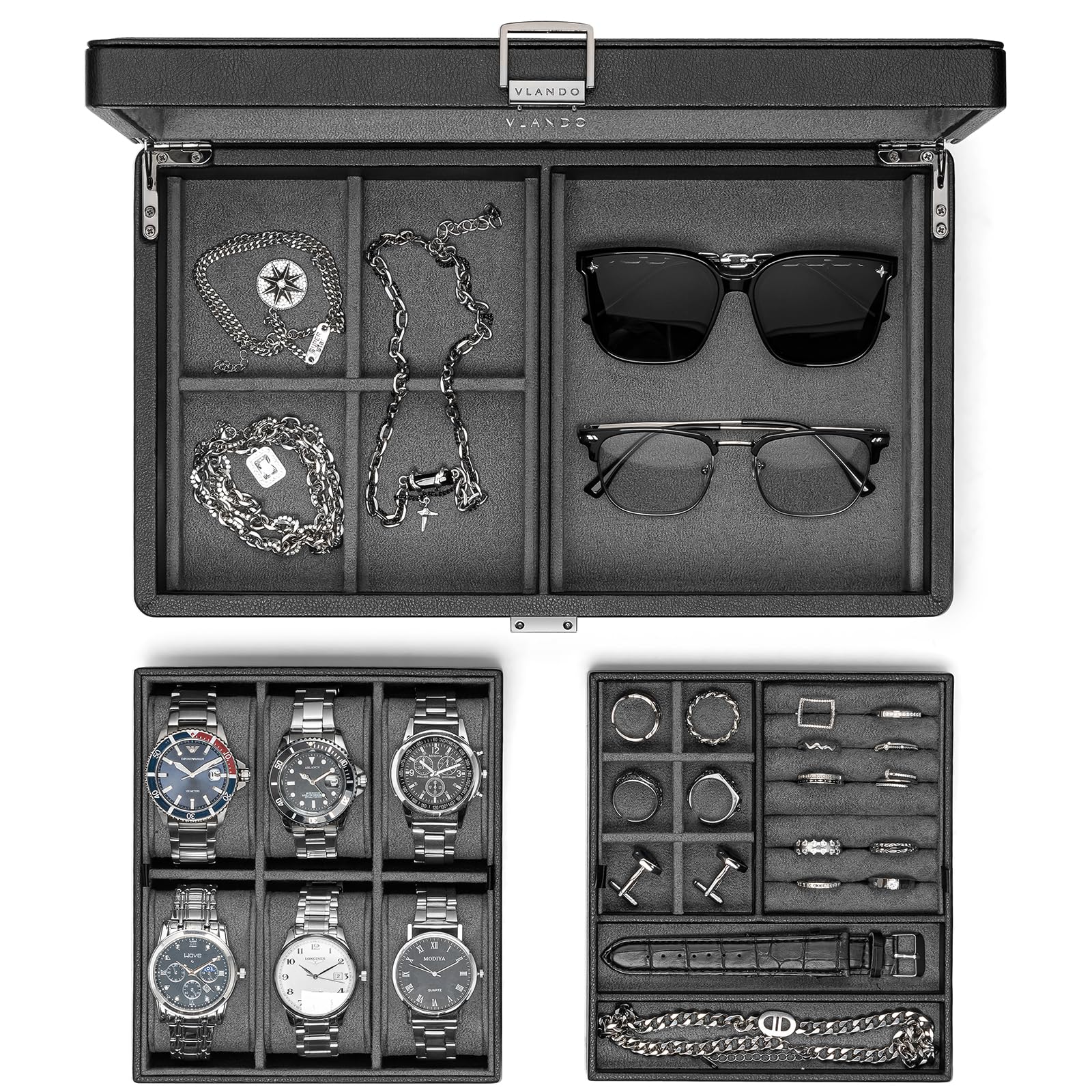 

Vlando Аксессуар для хранения часов Аксессуар Подарок на день рождения Футляр, ПУ, Мужская коробка, Футляр, Хранение, серый