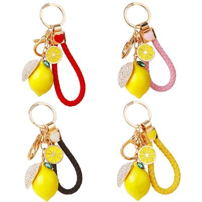 Porte-clés Métallique en Forme de Citron Avec 4 Cordes Colorées Porte-clés Robuste et Léger Décorations Pour Clés Ou Accessoires de Sac
