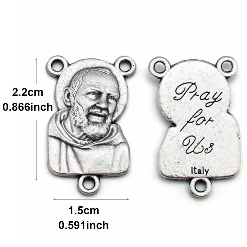Religious Rosary Centerpiece Connectors Silver Tone Catholic Medallions and Cross Charms Made In Italy