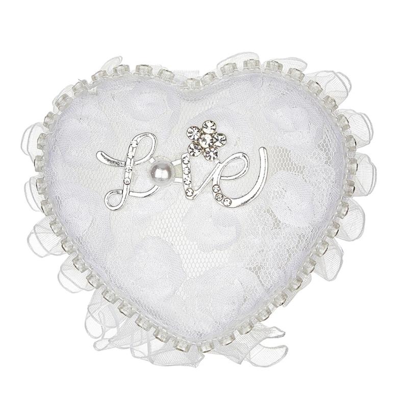 Wedding Rings Presentation Box With Lace and Heart Shape Design Rings Display Holder Case with Pillow for Formal Occasion