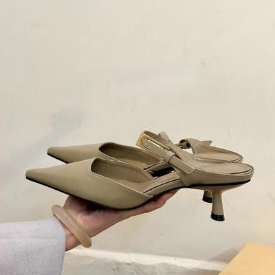 Pantofole da donna con tacco alla moda Punta a punta Scarpe con tacco medio Décolleté eleganti di design Nuova marca di moda 2025 Estate Fibbia Zapatillas Mujer