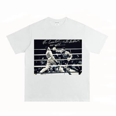 Boxing Champion Ali Tyson Poses for A Photo In An American-style Short-sleeved T-shirt with A Small Neckline Made of Pure Cotton