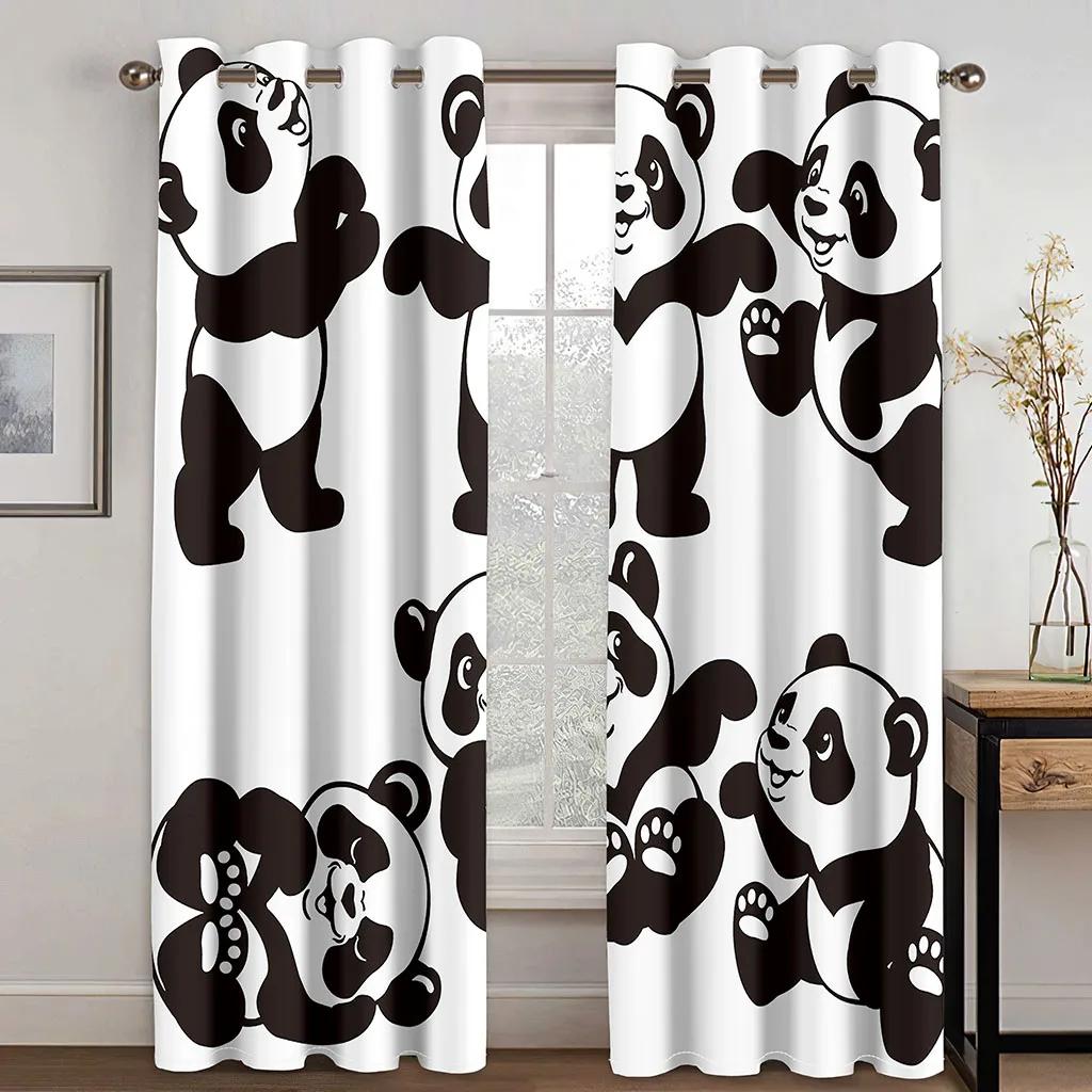 Cute Cartoon Panda High Shading Window Curtain Various Styles of Panda Patterns Thick Blackout Drape Child Bedroom Living Room