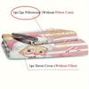 Christmas Santa Claus Duvet Cover Set - Cute Pink And White Stripe Bedding With Golden Merry Christmas Print - Soft Polyester
