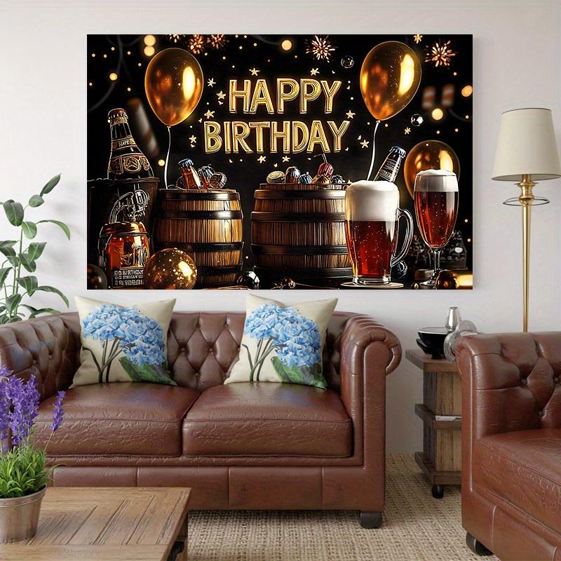 1 golden birthday beer themed party banner including balloons beer barrels and flashlights ss