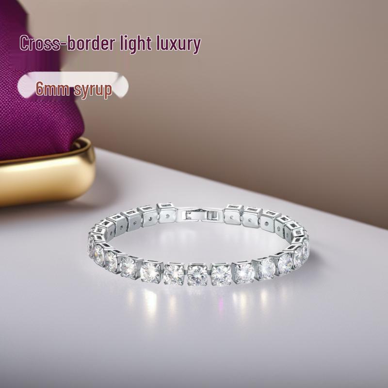 6mm Zircon Rock Candy Tennis Bracelet - Single Row Casual Bangle for Qixi Valentine's Day