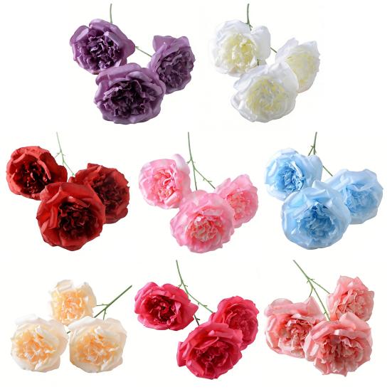 3 Köpfe Blühende Künstliche Rose 26" Realistisches Langes Stiel Faux Seide Rosenstrauß für DIY Hochzeitsstrauß Hotel Zuhause Tischvase Dekor Floral