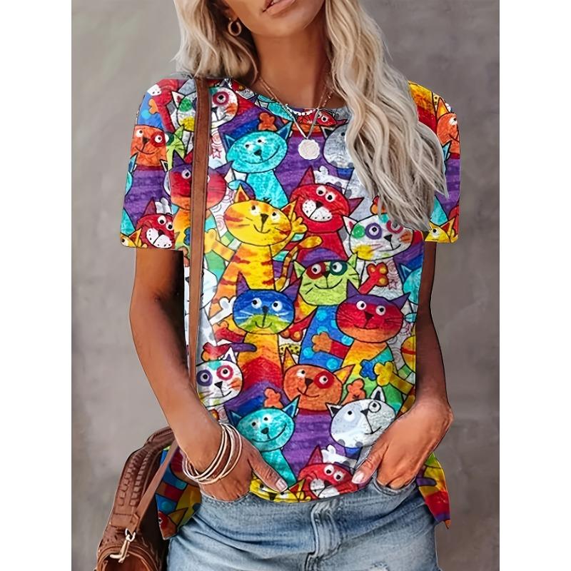 

European and American spring and summer animal print short-sleeved round neck T-shirt tops S