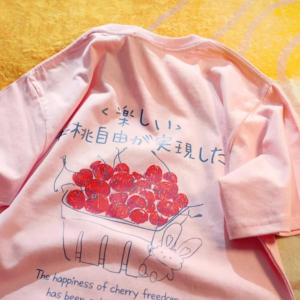 Japanese Funny Retro Trendy T-shirt Men Women Short Sleeved Bf Loose Oversize Pure Cotton T-shirt Couple Top Summer Street Tee