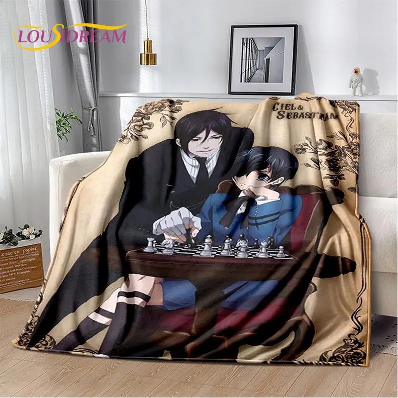 Black Butler Anime Cartoon Měkká plyšová deka, flanelová deka přehoz do obývacího pokoje Ložnice Pohovka Pohovka Piknikový povlak pro děti