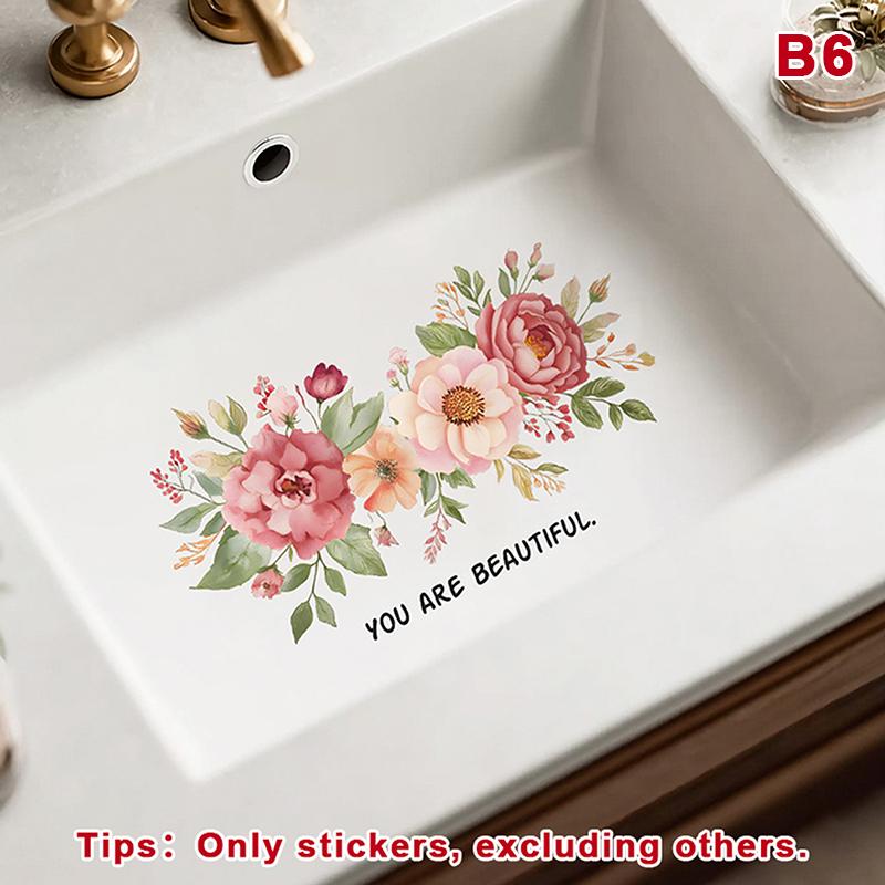 Lucky Koi And Floral Washbasin Sticker Self-Adhesive Waterproof Removable Bathroom Sticker, Wall Bathroom Sink Decal Home Decor