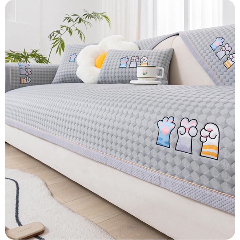 Summer Cool Feeling Ice Silk Sofa Cushion Non-Slip Breathable Cooler Cushion Universal Light Luxury Style Living Room Sofa Cover