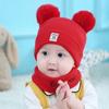 Wool Plush Ears Toddler Cap Infant Knitted Hat Winter Hats Scarf Set Lovely Beanie Hat Boy Girl Cap