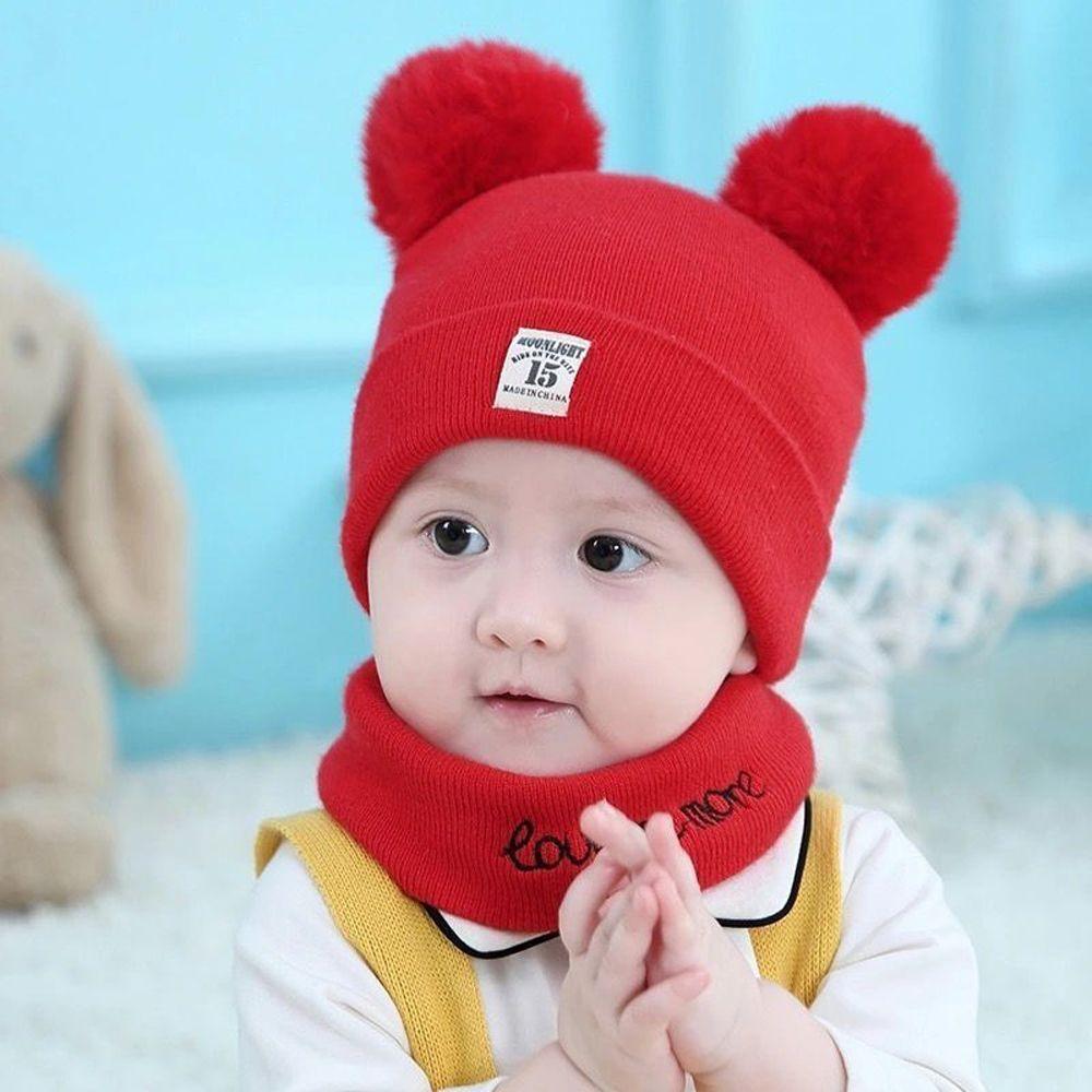 Wool Plush Ears Toddler Cap Infant Knitted Hat Winter Hats Scarf Set Lovely Beanie Hat Boy Girl Cap