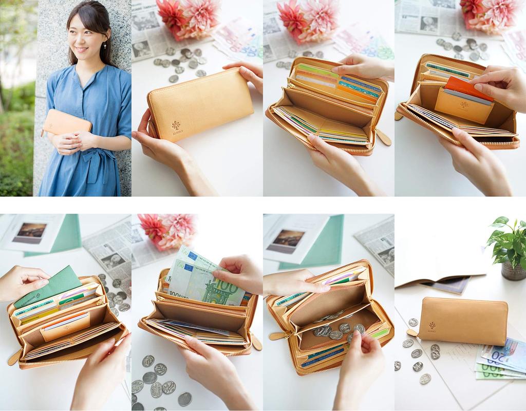 Albero Women's Genuine Leather Long Wallet with Zipper Closure, Natural Color, 5365, AL-5365-20