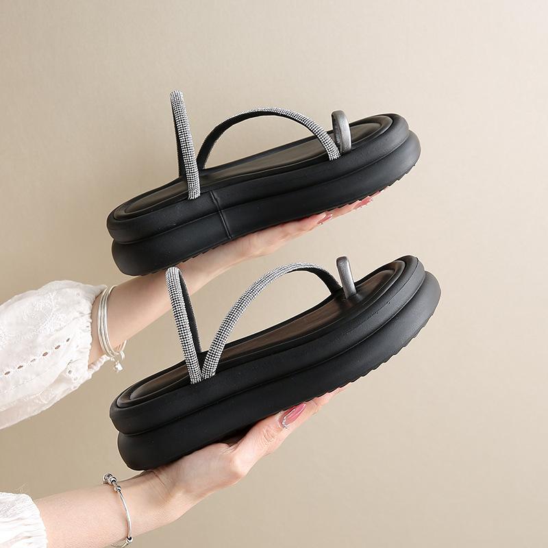 

TEH rhinestone flat toe sandals summer wear niche high-end design skirt 35