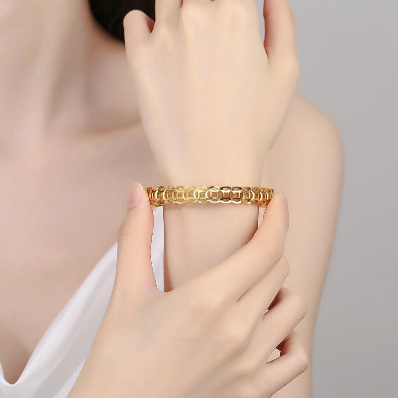Vietnamese Sha Jin Ancient Craftsmanship Money Hollow Bracelet Women's Open Gold Non Fading Ethnic Style Charm Bracelet