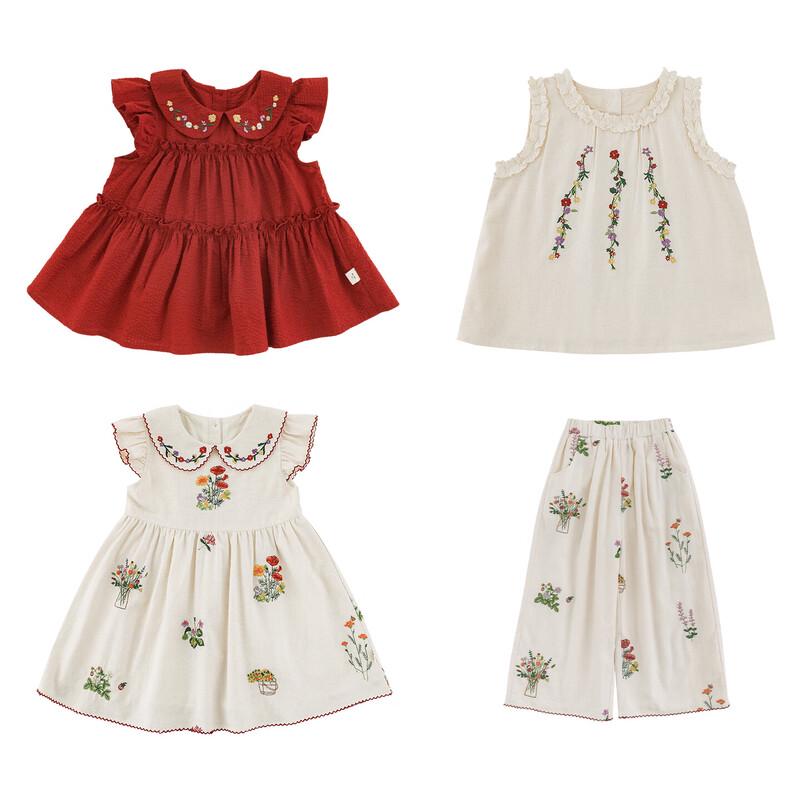 Dreiteiliges Sommer-Set für Mädchen mit Blumenstickerei