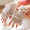Winter Women Knitted Gloves Thick Woolen Female Mittens Cute Flip Fingerless Exposed Finger Girl Gloves For Cycling Hand Warmer