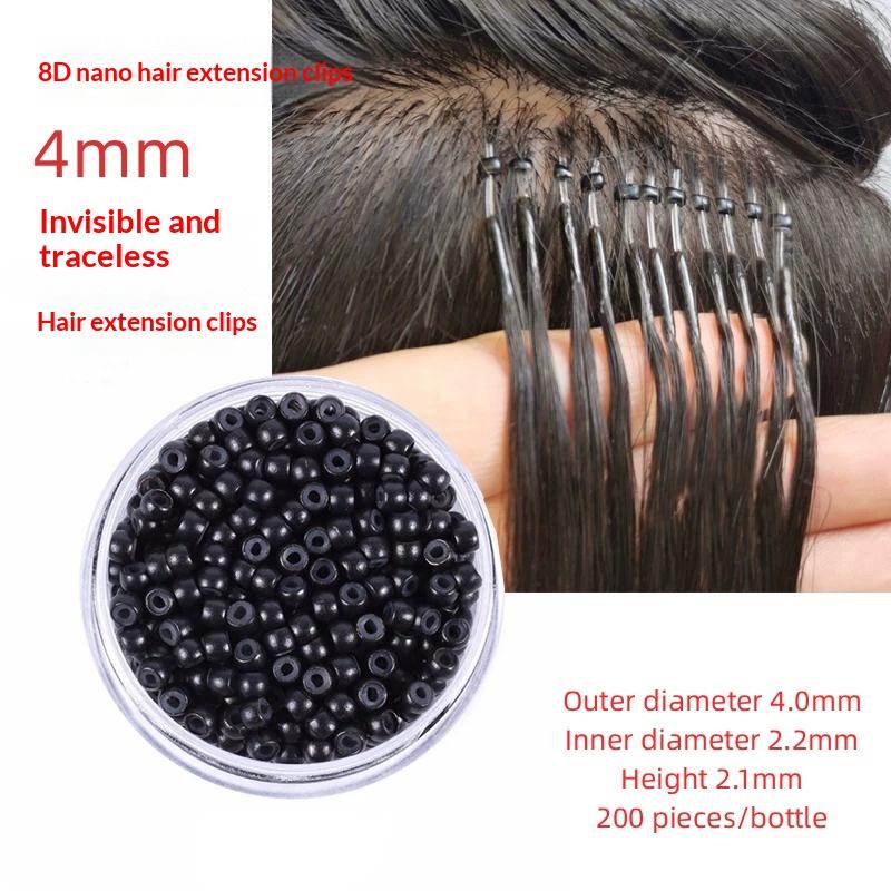 200Pcs Hair Extension Tools 4.0Mm Silicone Nano Rings For Nano Rings Copper With Silicone Lined Hair Beads Hair Rings