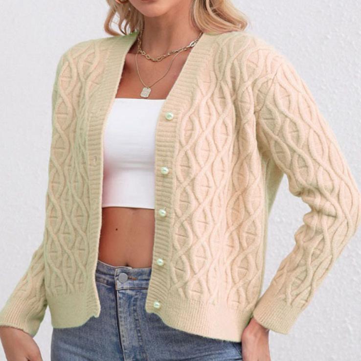 IHUASU Women's Fashion Knitted Cardigan Autumn and Winter Temperament Twist Jumper Coat