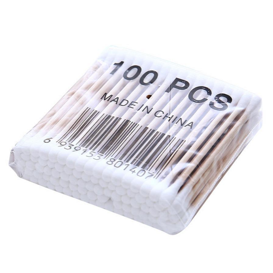 Double-Headed Cotton Swabs for Ear Cleaning and Makeup Removal - Portable, Disposable Wooden Sticks with Cotton Tips