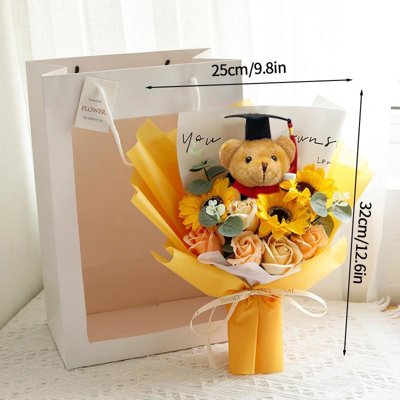 Crochet Bouquet Flower Graduation Bouquet Woven Artificial Flower Wedding Gift Finished Sunflower Graduation Back To School Gift