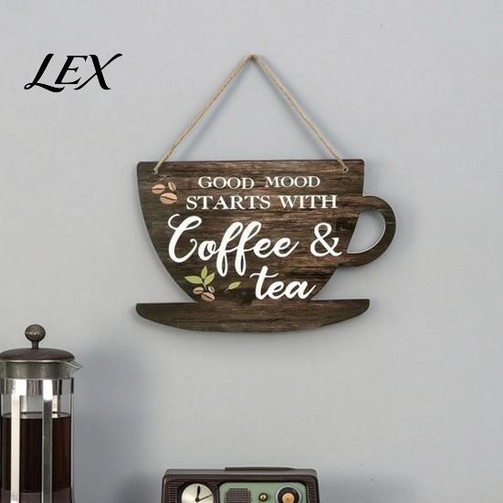 Coffee Shop Wall Art Wooden Bar Signs, Rustic Themed Hanging Sign, Cup Vintage Style Kitchen Shape & Round Wood Plaque for Farmhouse Decor