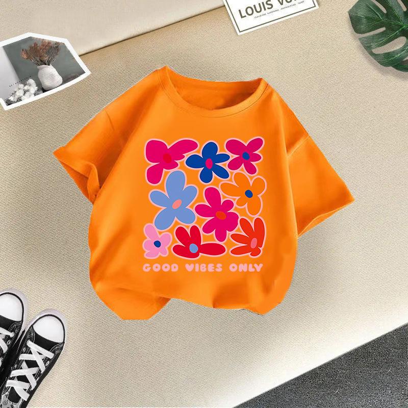 T-shirt Dolce Estiva per Bambini Top Stampato a Fiori Abbigliamento Bambini T-shirt Carina a Maniche Corte Girocollo per Bambini