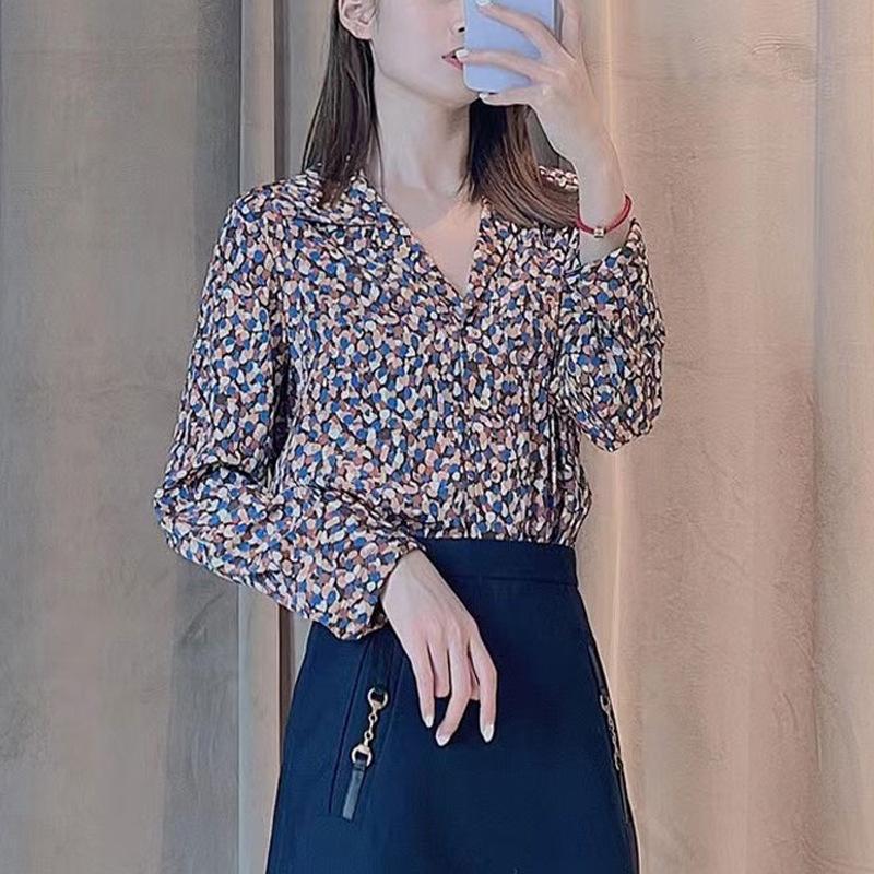 Shopping mall 1116 women's spring and autumn new retro suit collar floral printing long-sleeved shirt