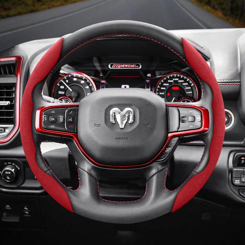 bpzsw1 Suitable for Ram Anti-Slip Buckle Segmented Suede Steering Wheel Cover for Models Such as Pickup Promaster Rampage 1500 2500 3500 4000 4500