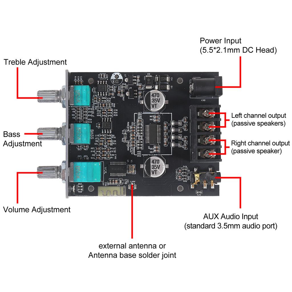 502MT 2.0 Channel High Power Audio Stereo Amplifier Board Bluetooth 5.0 Subwoofer Amplifier Board2X50W Bass AMP