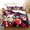 Helluva Bedding Set Duvet Cover + 2 Pillowcases Adult Dark Cartoon Imp Demon Blitzø Stolas Red Hell Neon Gothic Bedroom Decor