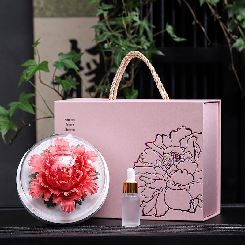 Luxury Ceramic Peony Incense Burner - Elegant Fragrance Ornament for Office or Home, Personalized Business Souvenir with Custom Logo